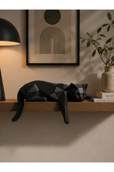 3dlab Geometrik Kedi Figürlü Biblo Dekoratif Raf Objesi Modern Premium Ev Sal...