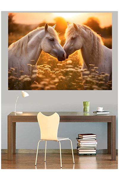 Mushen Studio Doi cai albi la apusul soarelui romantic Tablou pe pânză Decor ...