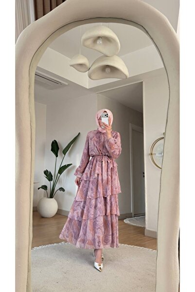 Ay Fashion Official Flower Şifon Kat Kat Elbise