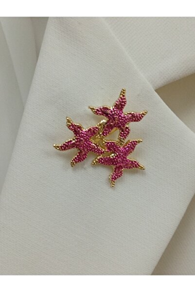 Pervin Ablacım Pembe 3lü deniz yıldızı Gold broş