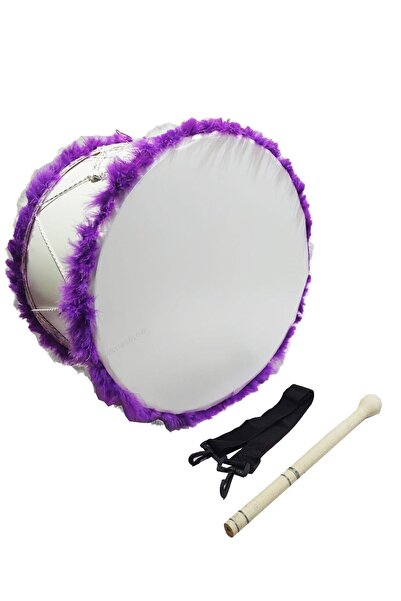 KARAKIZ Kına Davulu Kırmızı Ledli (Pilsiz) Mor Tüylü 50 Cm