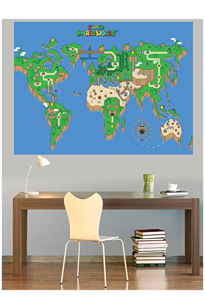Mushen Studio Super Mario World Harta lumii Tablou pe pânză Joc retro Decor d...