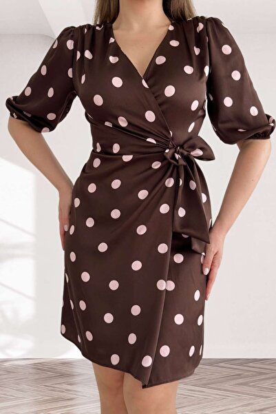 Moda Amore Σατέν Γυναικείο Μίντι Φόρεμα με Διπλό Πέτο και Λεπτομέρεια Φιόγκου...