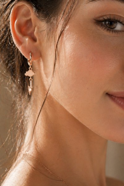 Sacce Scarves&Accessories Zircon Stone Cloud Lightning Figure Dangle Earrings, Rose Gold Earrings