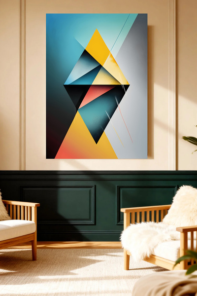 Mushen Studio Tablou pe pânză cu triunghi geometric abstract, decor modern de...