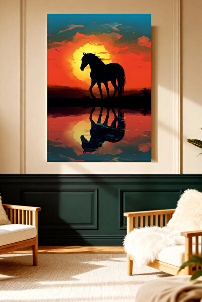 Mushen Studio Horse Silhouette Sunset Canvas Painting Modern Wall Decor Artwo...