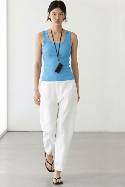 EFFE Εφαρμοστό μπλουζάκι με τιράντες από μείγμα βισκόζης και κοτλέ