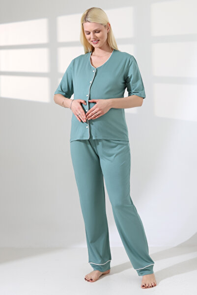 LadyMina Pijama Σετ πιτζάμες για εγκύους lahusa χακί