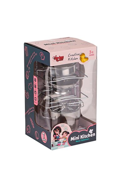 WOWMOMKIDS 683E طقم أواني طهي فولاذية مع رف - 8 قطع - لعبة فارديم