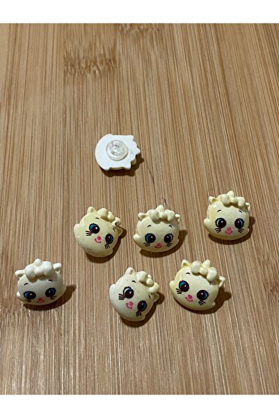 Lorin hobi Plastic Bebe Button with Cat 15 mm 5 Pcs Cream