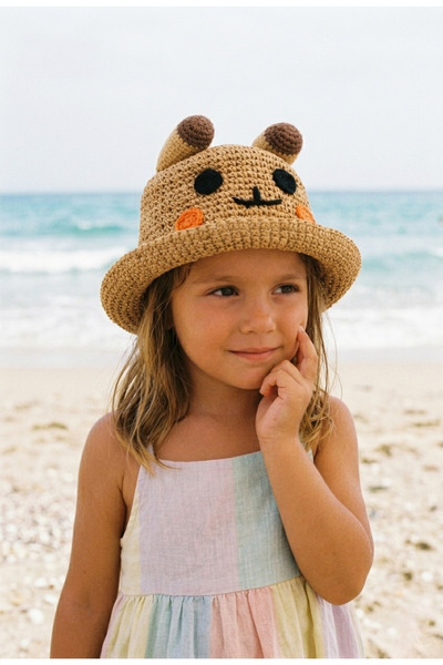 LAGRANZE Ψάθινο καπέλο για κορίτσια 4-7 ετών με χαριτωμένα αυτιά