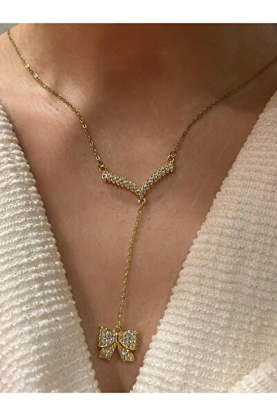 Lillys Jewellery Kadın Gold Renk Zirkon Taşlı V Detaylı Sallantılı Baget Fiyo...