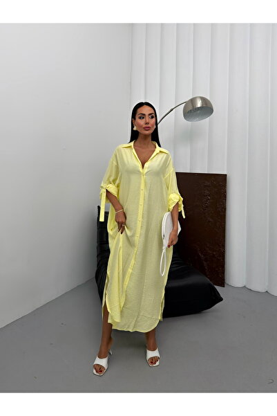 LB Laluna Butik Γυναικείο μακρύ φόρεμα πουκάμισο με πέτρινη λεπτομέρεια στο μ...