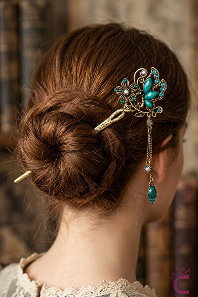 Cinderella Τυρκουάζ Μπλε Πέτρινο Κρεμαστό Vintage Ιαπωνικό Κλιπ Μαλλιών 15εκ....