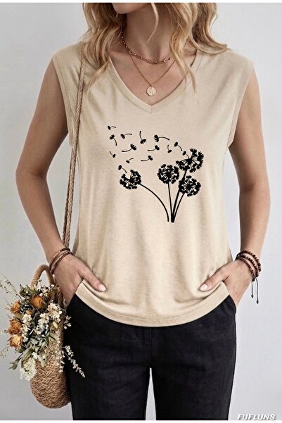 FUFLUNS Oversize Sleeveless T-Shirt with Carahindiba Print for Women