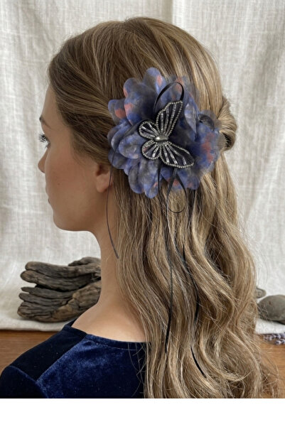 shop Cataramă cu design de fluture din tul, albastru marin - Accesoriu elegan...