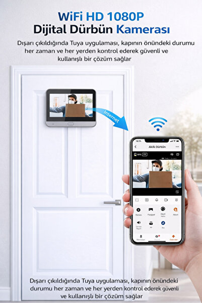 özgürce HD Akıllı Kapı Dürbünü, 4.3” Ekran, Gece Görüş, Hareket Sensörü