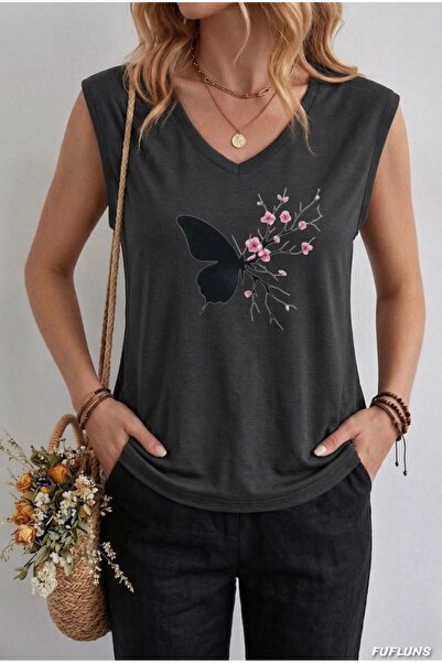 FUFLUNS ΓΥΝΑΙΚΕΙΟ ΑΜΑΝΙΚΟ ΜΠΛΟΥΖΑΚΙ OVERSIZE ΜΕ ΣΤΑΜΠΑ SAKURA FLOWER