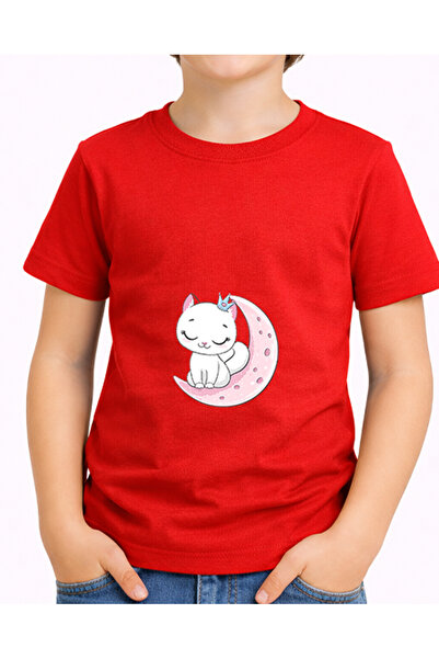 petite pati تي شيرت Red Mooncat للأطفال من 5 إلى 14 سنة، 100% قطن ممشط (لا يح...