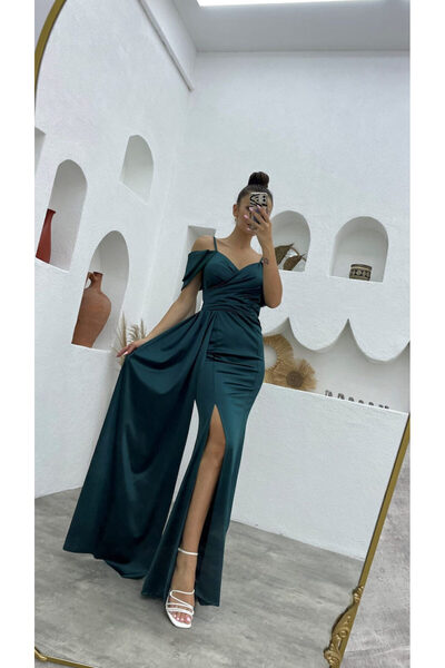 Kinzi Kiyafet Sepeti Μάξι Φόρεμα για Γάμο / Βάπτιση Σατέν Πράσινο