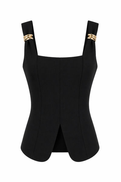 HAZELANNA Μαύρη μπλούζα με χρυσή αγκράφα και σχέδιο κορσέ