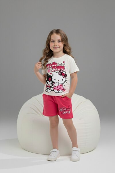 DerinHome Σετ κοντομάνικο με σορτς για κορίτσια με σχέδια Hello Kitty 6659