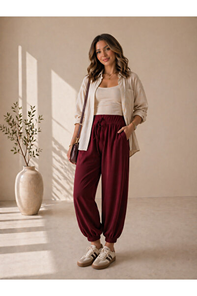 Ales Moda Παντελόνι Σαλβάρ με ζώνη από Λύκρα και Βισκόζη