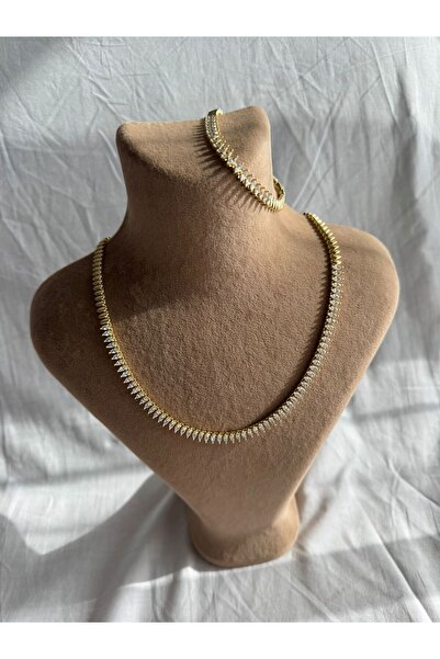 XUPING JEWELRY NK BİJUTERİ 14K XP Damgalı Zirkon Taşlı Kolye 46 cm Bileklik 2...