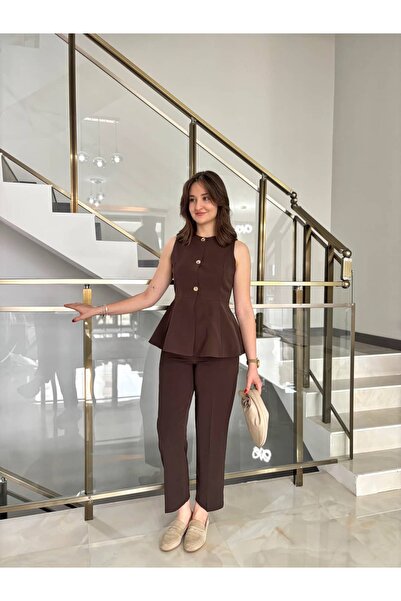 Sude Kızanlıklı Σετ παντελονιού και γιλέκου από ύφασμα Tivil (Στενή γραμμή)