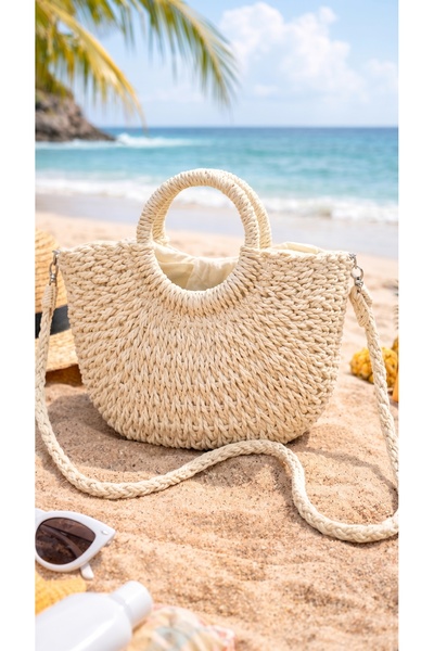 hobilanka Χειροποίητη ψάθινη τσάντα μισού φεγγαριού Hobilanka