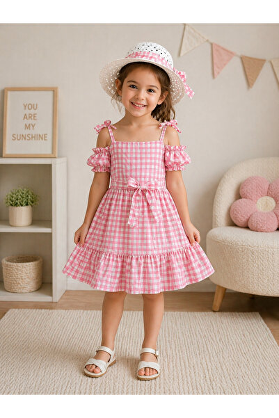 SANTRALBEBE Καρό φόρεμα για κορίτσια με καπέλο