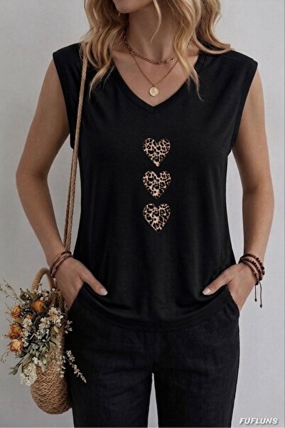 FUFLUNS ΓΥΝΑΙΚΕΙΟ ΑΜΑΝΙΚΟ ΜΠΛΟΥΖΑΚΙ OVERSIZE ΜΕ ΣΤΑΜΠΑ ΛΕΟΠΑΡ ΚΑΡΔΙΕΣ