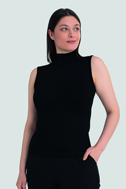 X MODAL Women's Black Turtleneck Sleeveless Body