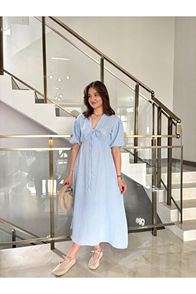 Sude Kızanlıklı Φόρεμα από ύφασμα μουσελίνας με λεπτομέρεια κορδέλας και ελασ...