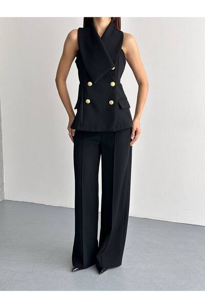 olalapasha Νέα σεζόν Σετ παντελόνι με ασύμμετρο γιακά και χρυσά κουμπιά