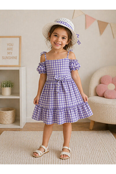 SANTRALBEBE Καρό φόρεμα για κορίτσια με καπέλο