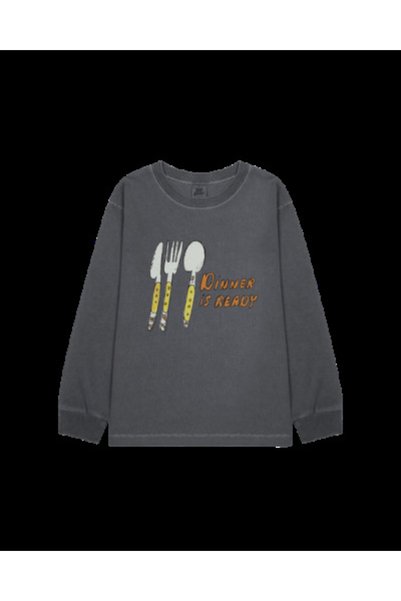 PETIT-ATELlER Dinner Pigment Longsleeve T-Shirt Grey High-Quality Fun Kids Ev...