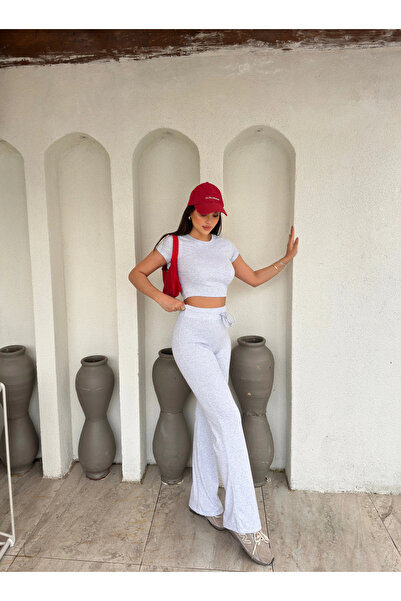 mekabutik Gray Single Jersey Short Sleeve Stoned Set