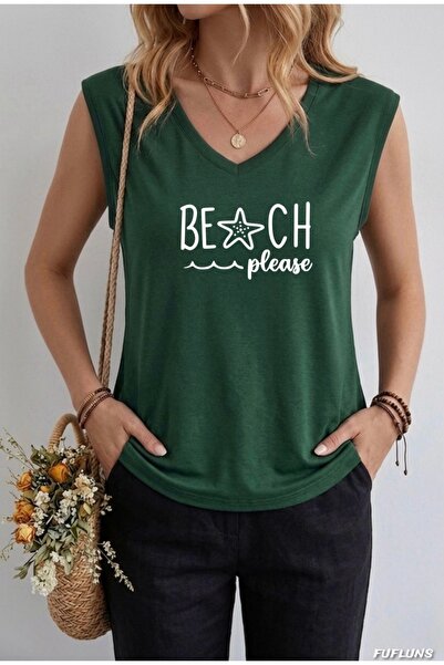 FUFLUNS Beach Printed Women's Oversize Sleeveless T-Shirt