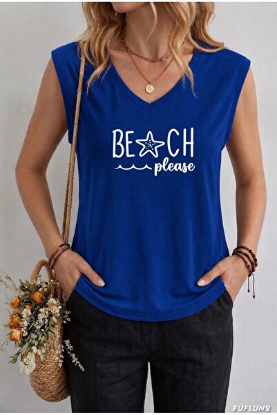 FUFLUNS Beach Printed Women's Oversize Sleeveless T-Shirt