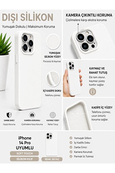 iPhone 14 pro Uyumlu Soft Touch Silikon Kılıf Kamera Korumalı Kadife İç Yüzey