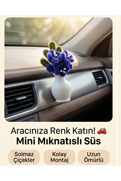 Crystal Coza El Yapımı Şönil Çiçekli Mini Vazo – Mıknatıslı Dekoratif Süs | A...