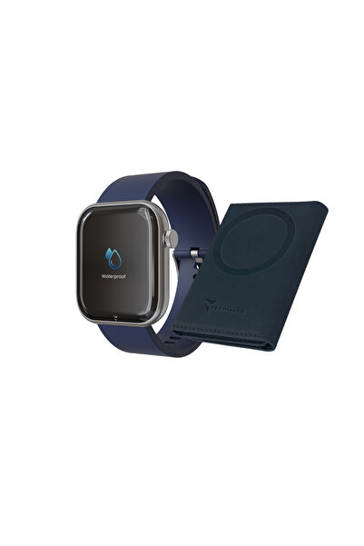 Techmade Λαμπερό ασημί έξυπνο ρολόι με μπλε θήκη, AMOLED 1.75”