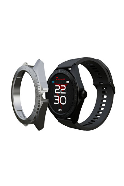 Techmade Rocks 2 μαύρο smartwatch με ασημί κάλυμμα, AMOLED 1.43”, επιπλέον κά...