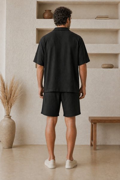 COMANCHERO Men's Short Sleeve Wrinkled Shirt Shorts Set