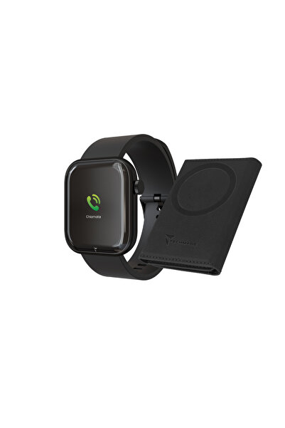 Techmade Μαύρο Smartwatch Glam με Μαύρο Πορτοφόλι, AMOLED 1.75”