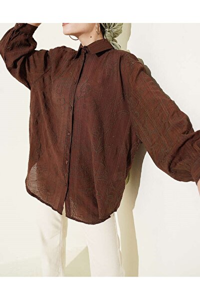 Lavanta Tekstil Πουκάμισο με λεπτομέρεια κεντήματος λουλουδιών