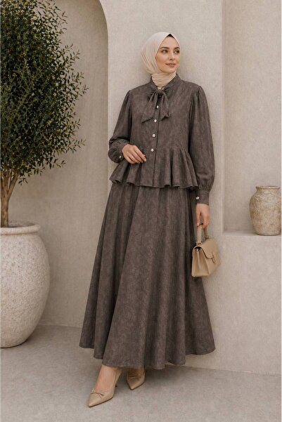 asyadabutik Γυναικείο Σετ Δύο Τεμαχίων από Ύφασμα Ζακάρ με Πλισέ Πουκάμισο κα...