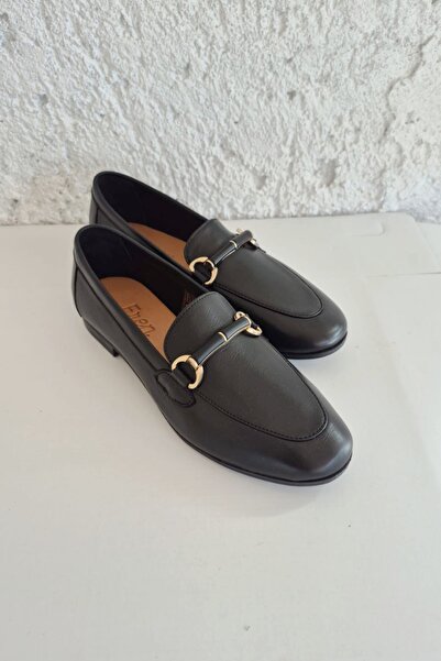 EREN SHOES BAG حذاء روزي نسائي مسطح من الجلد الطبيعي بإبزيم أسود ناعم للاستخد...