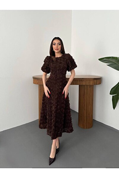 asyadabutik Γυναικείο φόρεμα με λεπτομέρειες σε ροζ απόχρωση και ειδικό σχέδιο